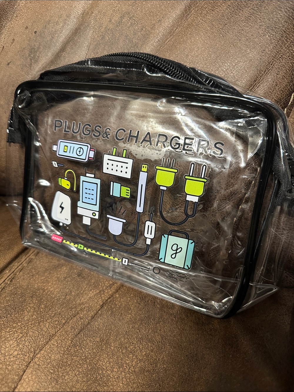 Clear Plugs & Chargers Travel Organizer Bag - Black Trim